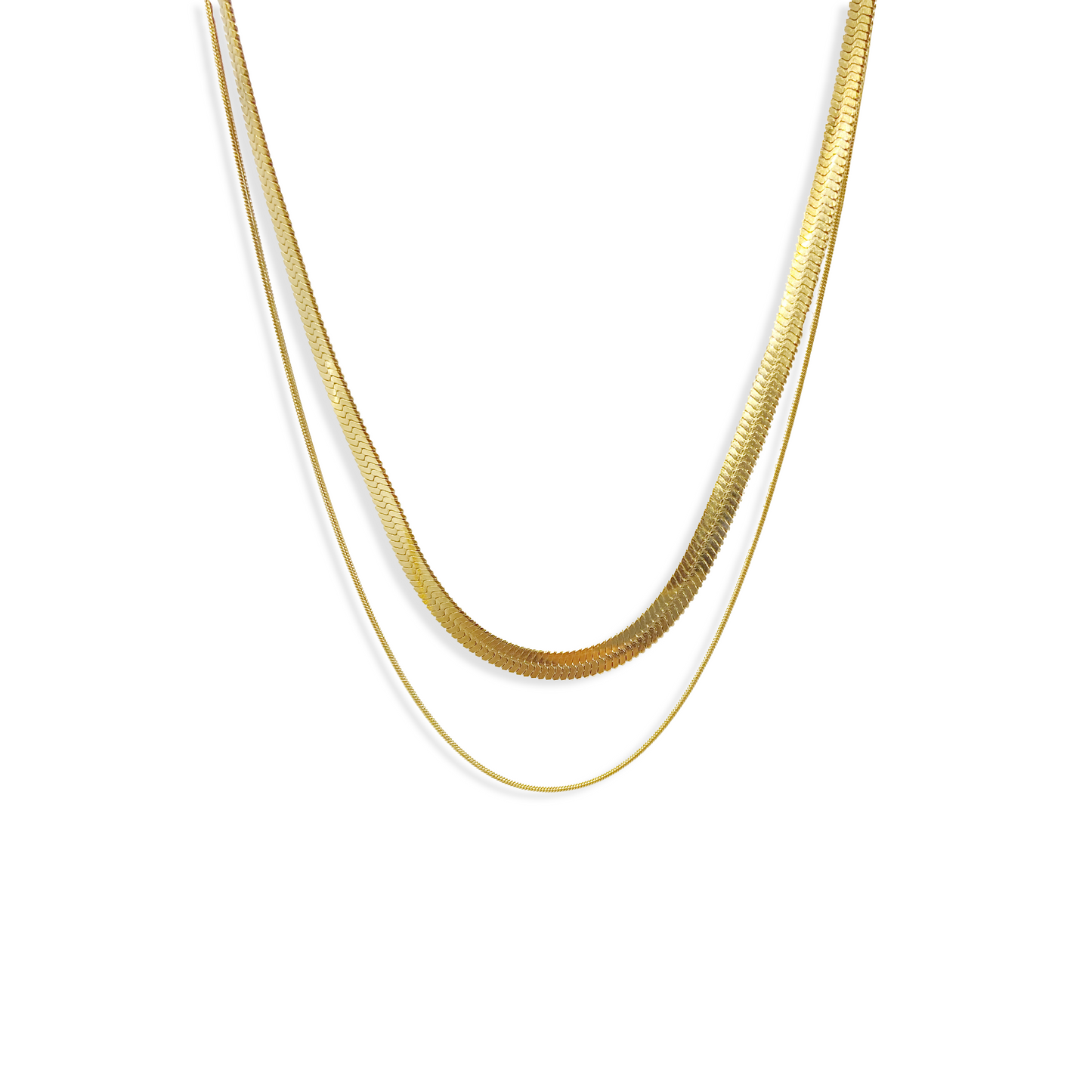 18K Gold PVD plated herringbone layered necklace