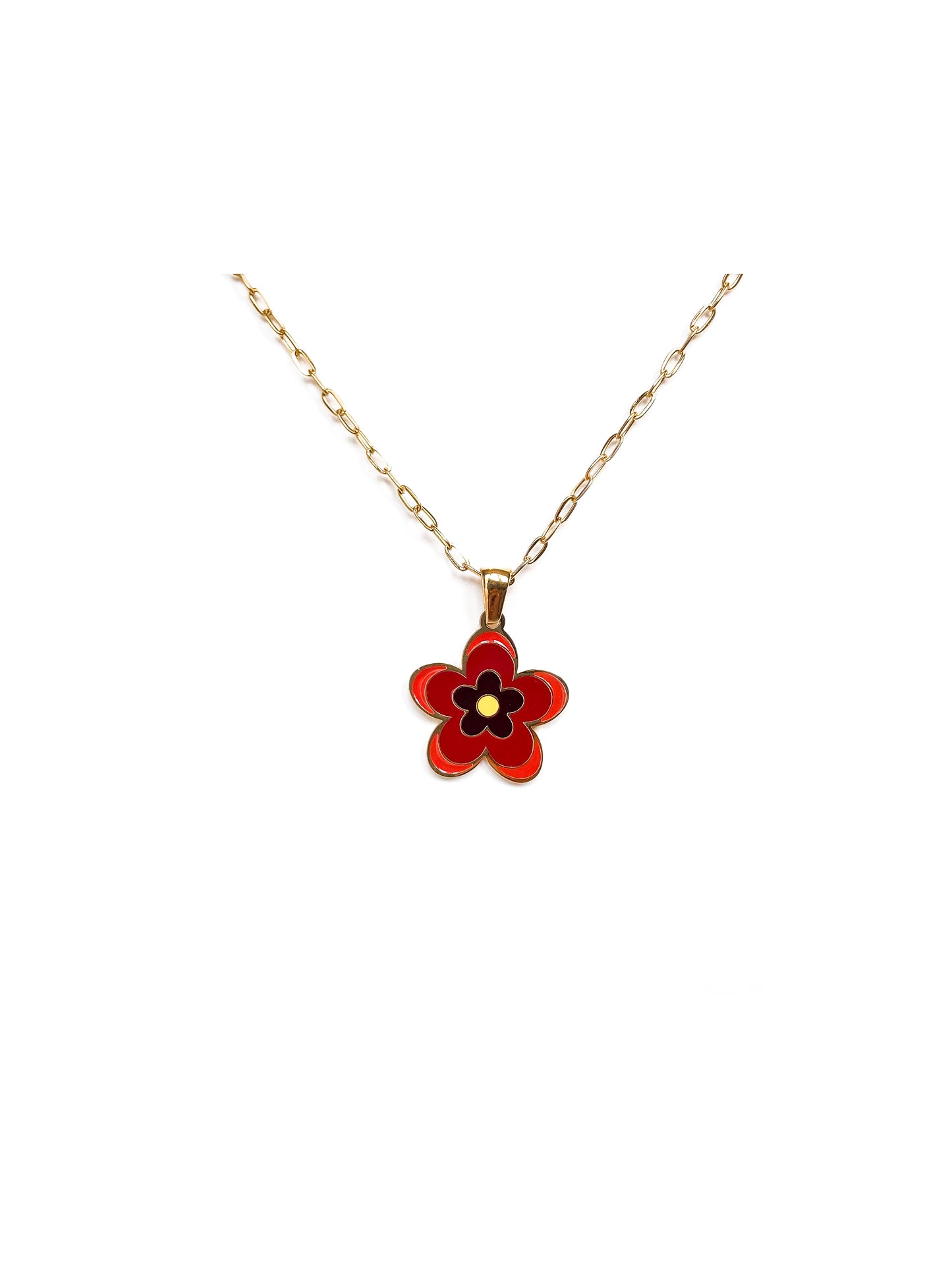 18K Gold plated brown flower paperclip chain Necklace