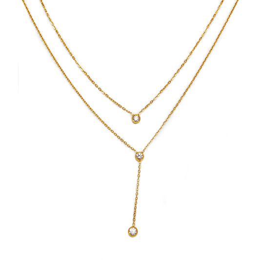 18K Gold plated Y shaped dainty layered necklace