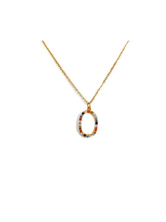 18K Gold PVD plated oval multicolour zircon stone Necklace