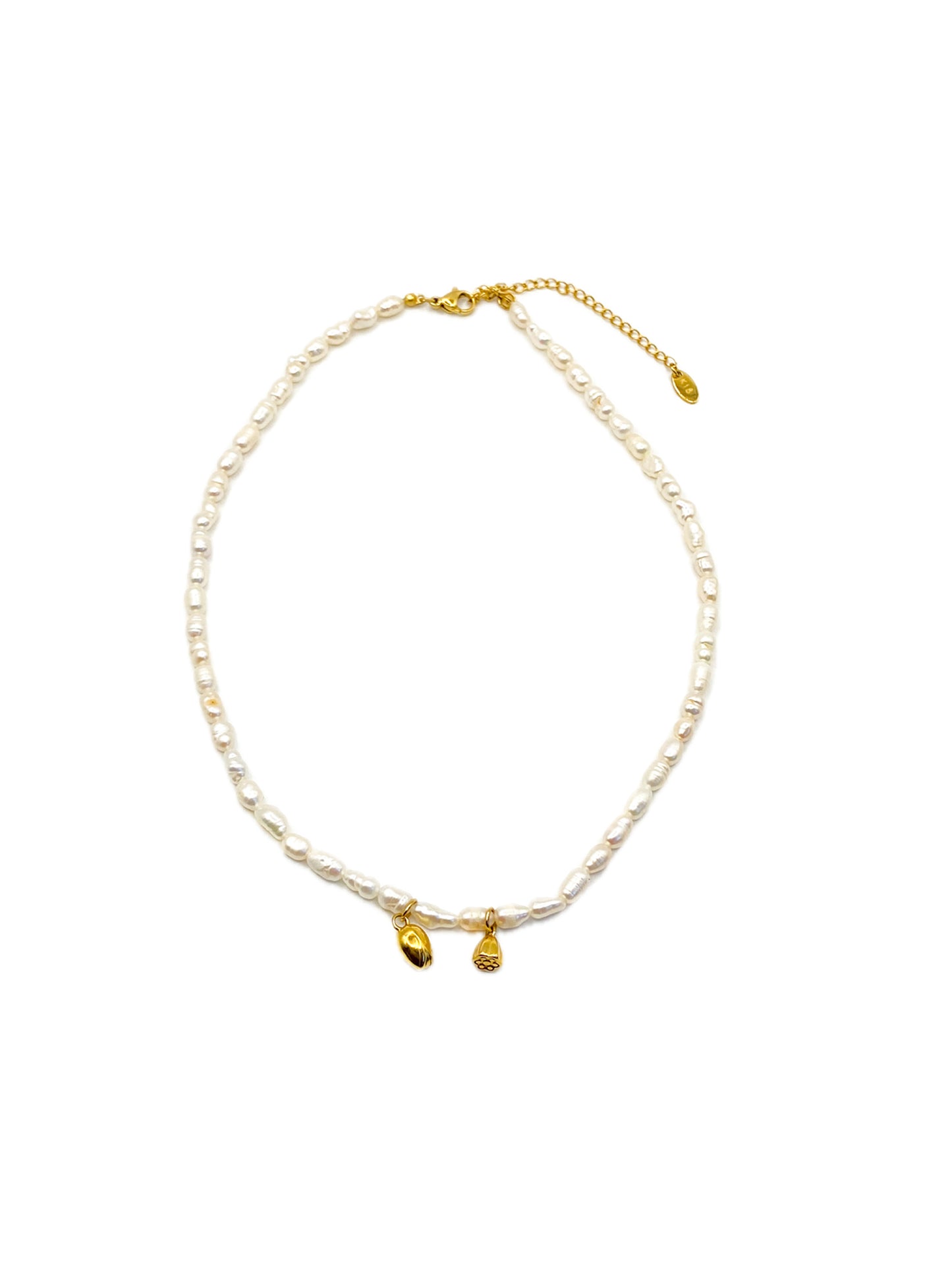 18K Gold PVD plated retro freshwater pearl charm Necklace