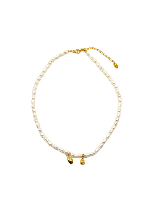 18K Gold PVD plated retro freshwater pearl charm Necklace