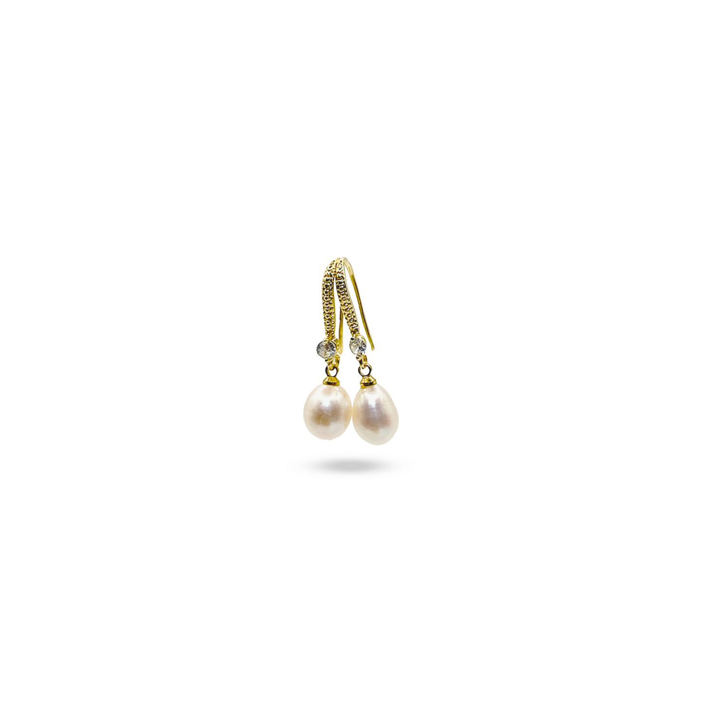 18K Gold plated solitaire crystals pearl drop hook earrings